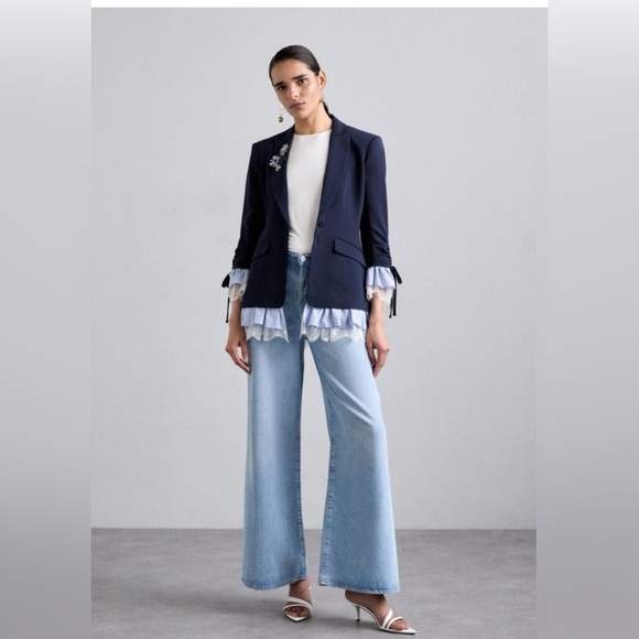 Cinq A Sept Women’s Roxie Contrast Trim Blazer In Navy Blue Size 6 - Picture 3 of 16